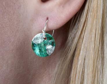 Silver dipped green shell earrings. Sterling silver delicate dangle earrings